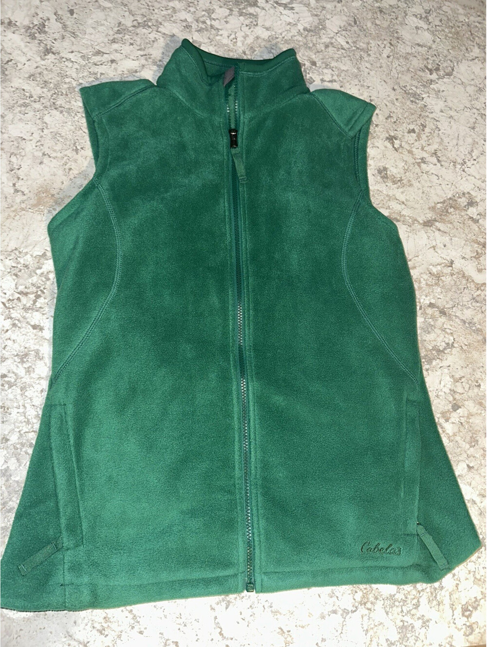 Cabela's Men's Green Full Zip Vest Pockets Stand-Up Collar Embroidered M